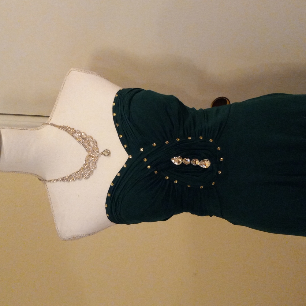 💚👗Ever-Pretty Strapless Kelly Green Formal Maxi Evening Gown W/Bling Size 12